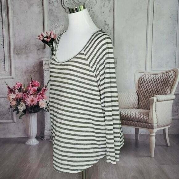 Vintage Sinuous Cream Striped Scoop Neck Long Sleeve Pullover Top Women Size L - Picture 4 of 10